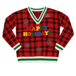 Women's Happy Holidays V-Neck Sweater (XTXT0Z6GLV)